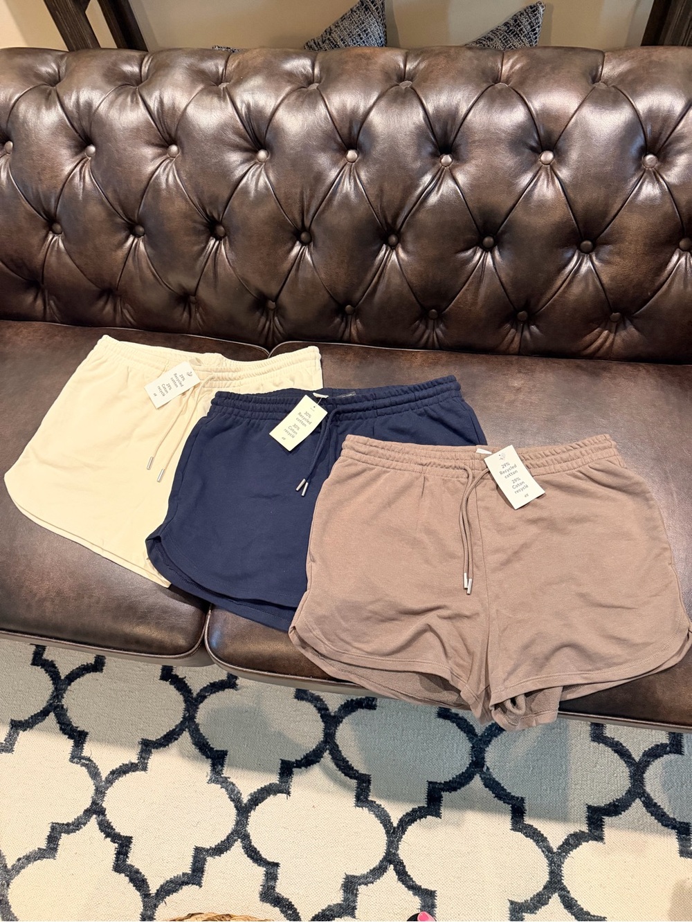 H&M Everyday Drawstring Athletic Shorts – Navy, Beige, Taupe | L